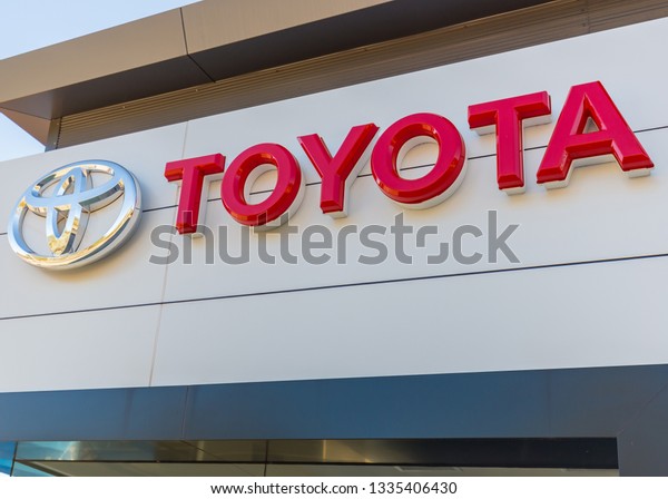 Toyota car\
manufacturer sign - a Japanese multinational automotive\
manufacturer headquartered in\
Japan