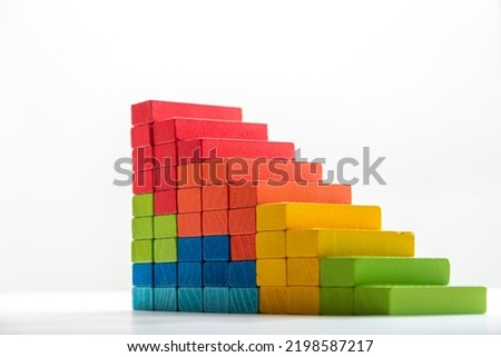 toys blocks step stair, building bricks on a white background