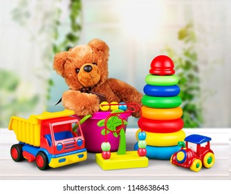 Colorful Toys Collection On Desk Stock Photo (Edit Now) 1152877013