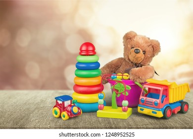 Colorful Toys Collection On Desk Stock Photo (Edit Now) 1435882898