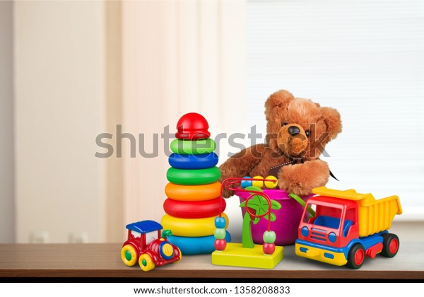 Toys collection\
isolated on light\
background