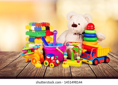 Toys Colorful Collection On Pastel Background Stock Photo 1451498144 ...