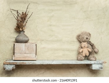 toys on a wooden shelf as digital backdrop or background for newborn baby photography, newborn photo setup and decorations. High quality photo