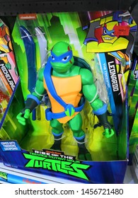Toys R Us store,Kuala Lumpur ,Malaysia - July 2019 : Teenage Mutant Ninja Turtle toy character display for sale in toy store.