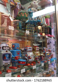 Toys Robots Shop Show Window Display Blue Old Vintage Toy Store Boys Rarity Collectables