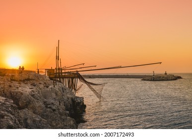 The trabucco is an old fishing wood platform typical of the coast of Gargano and Gargano National Park, Apulia, Italy.