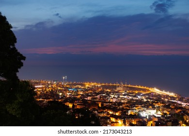 Trabzon City Panaroma At Night In Turkey