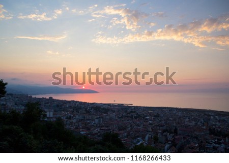 Trabzon landscape beautiful sunset citycape view of Trabzon city, in the Black Sea region Turkey. Loves hill is best touristic destination of Trabzon.