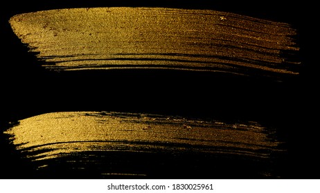 Trace Of Golden Paint With A Brush On A Black Background. For Design. Web Banner.