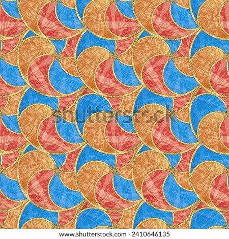 Tracery seamless pattern. Circle, segment. Mosaic, illustration in stained glass style. Seamless pattern for wallpapers, tile. Lobules, waves. Oriental pattern. Print for T-shirts, linens, textile.
