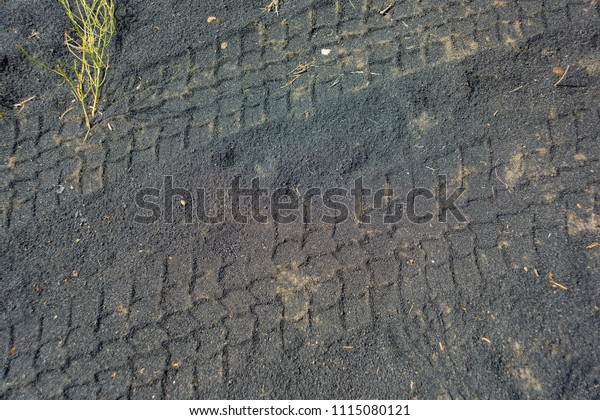 Traces of tires of an SUV on\
black earth. Dead poisoned earth. Lead slag of metallurgical\
plants