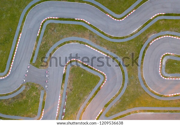 Track for\
auto racing top view. New karting\
track.