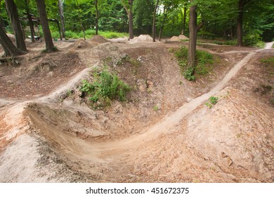 Track For Dirt Jumping On Bikes At The Forest.