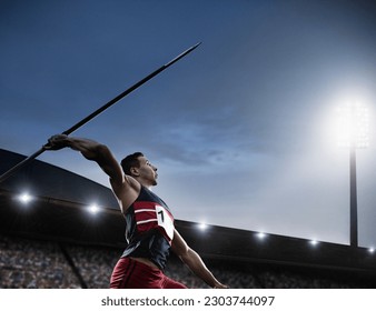 Track and field athlete throwing javelin