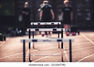 Track And Field Hurdles Ready For A Competition