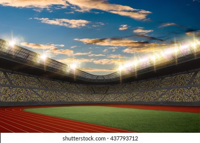 Track And Field Stadium With Fans Wearing Yellow Uniform