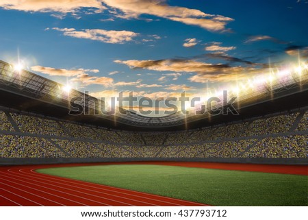 Track and field Stadium with fans wearing yellow uniform