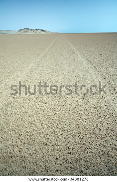 track in flat
desert