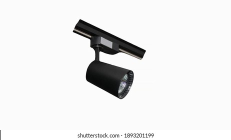 Track lighting isolated on a white background, light in black, LED luminaire.