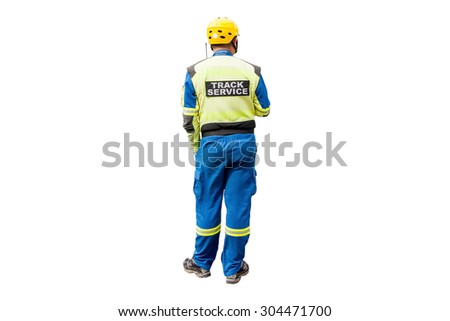 Track service man isolated on white background with clipping path