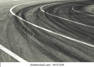 Tracks of tires on a speedway