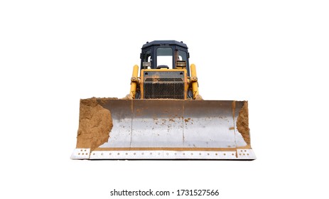 Track-type bulldozer isolated on white background. Earth-moving equipment. Dozer on isolation