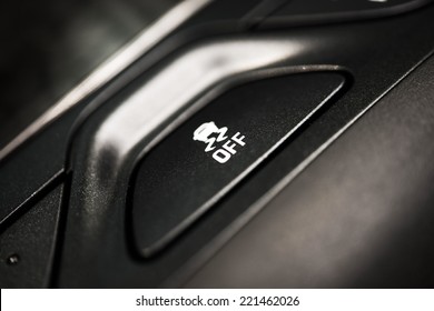 Traction Control Off Button Closeup. Traction Control In Car System. Safety Car Feature.