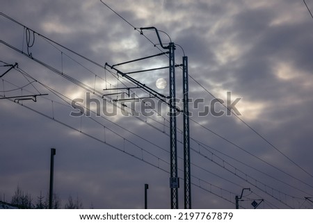 Traction poles next to railroad tracks in Lodz Province of Poland ストックフォト © 