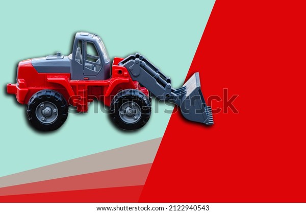 tractor, front loader isolated on a\
white background, children\'s toy with a place to insert\
text.