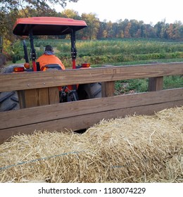 Tractor Ride With Hay In Autumn Fall