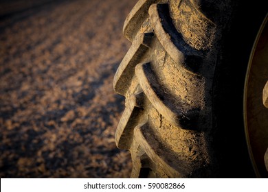 Tractor tire on field