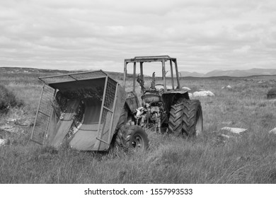 Tractor And Trailer In The Field On A Remote Bog In Ireland