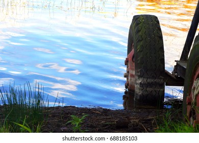 Tractor Trailer Wheel In Water