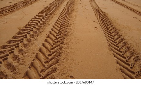 Tractor Tyre Tracks On The Beach, Big Tyre Tracks