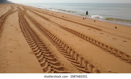 Tractor Tyre Tracks On The Beach, Big Tyre Tracks