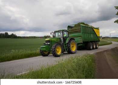 Tractor With Wagon And Hay