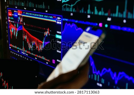 A trader or a financial analyst checking the recent stock exchange trends sending voice messages on the smartphone.
