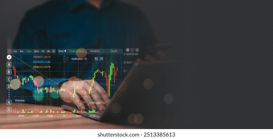 A trader utilizes advanced charting tools and indicators on a digital platform, measuring market movements and making informed decisions for effective trading