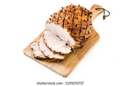 Tradicional Homemade Honey Glazed Ham For Holidays Isolated On White Background