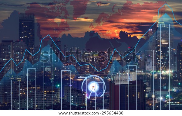 Trading Graph On Cityscape Night World Stock Photo (Edit Now) 295654430