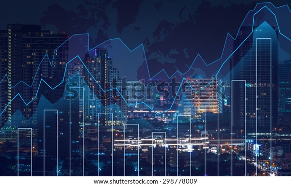 Trading Graph On Cityscape Night World Stock Photo (Edit Now) 298778009