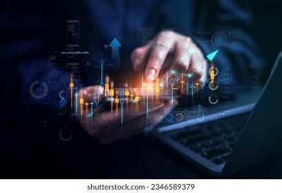 Trading of stock market indicator. candle indicator of stock market. virtual screen of monitor Stock market dashboard. - Shutterstock ID 2346589379