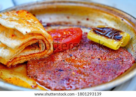 Traditioal tray (tepsi) kebab - Famous and belong the Hatay district of Turkey Stock fotó © 