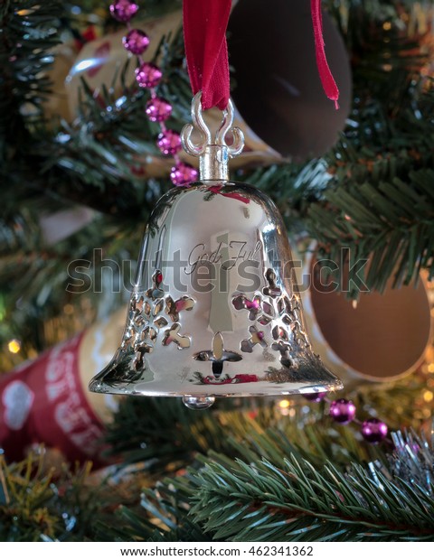 Tradition Christmas Decorations Silver Bell Norway Stock Photo