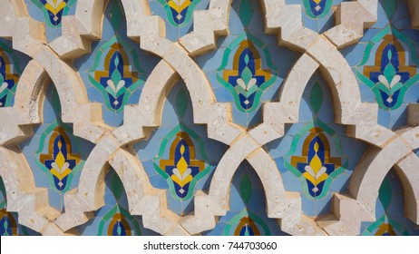 Tradition moroccan ornament at the wall of the Hassan II Mosque - Casablanca, Morocco