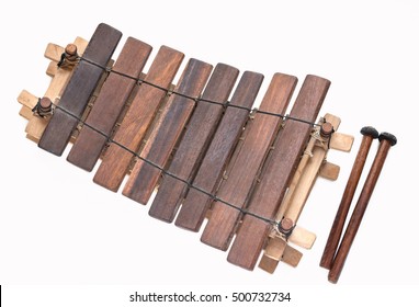 traditional african percussion instrument balafon on white background.
