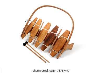 Traditional African Wooden Xylophone Instrument On White