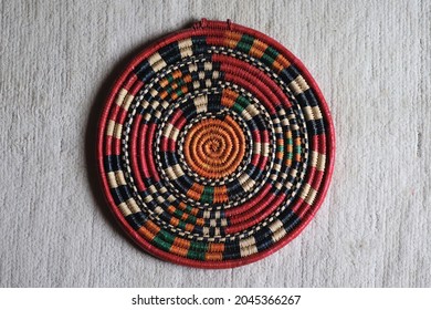 Traditional African-style basket weave mat from Uganda