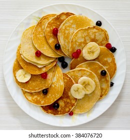 Traditional American Banana Pancakes, Top View.