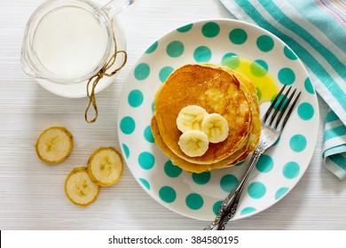 Traditional American Banana Pancakes, Top View.